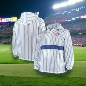 Chicago Cubs Majestic Pinstripe Anorak Half Zip Hoodie Jacket Size Large Tall